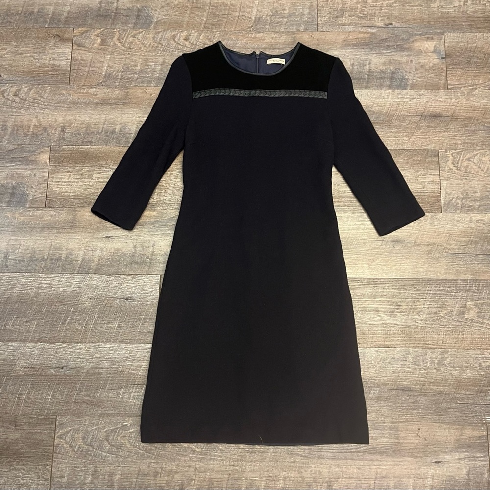 Bottega Veneta Navy 3/4 Sleeve Wool And Silk Dress Office Siren Size 40